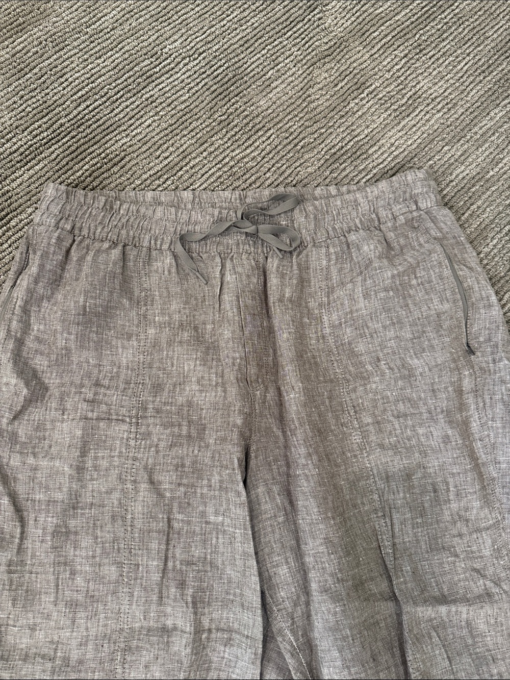 Athleta Cropped Linen-Blend Drawstring Pants - Light Brown - Picture 2 of 5